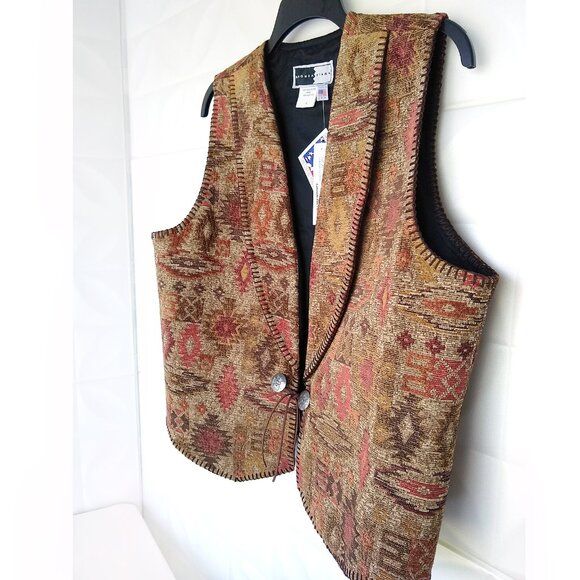 Tapestry Western Blanket VEST Aztec Concho Cowgirl RHONDA STARK USA Utah XL - Picture 10 of 12